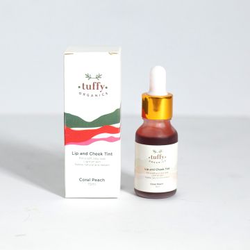 Tuffy Organics Coral Peach Tint a Long-Lasting Hydrating Stain for Lips and Cheeks with a Natural Blush look.15 ML441_621